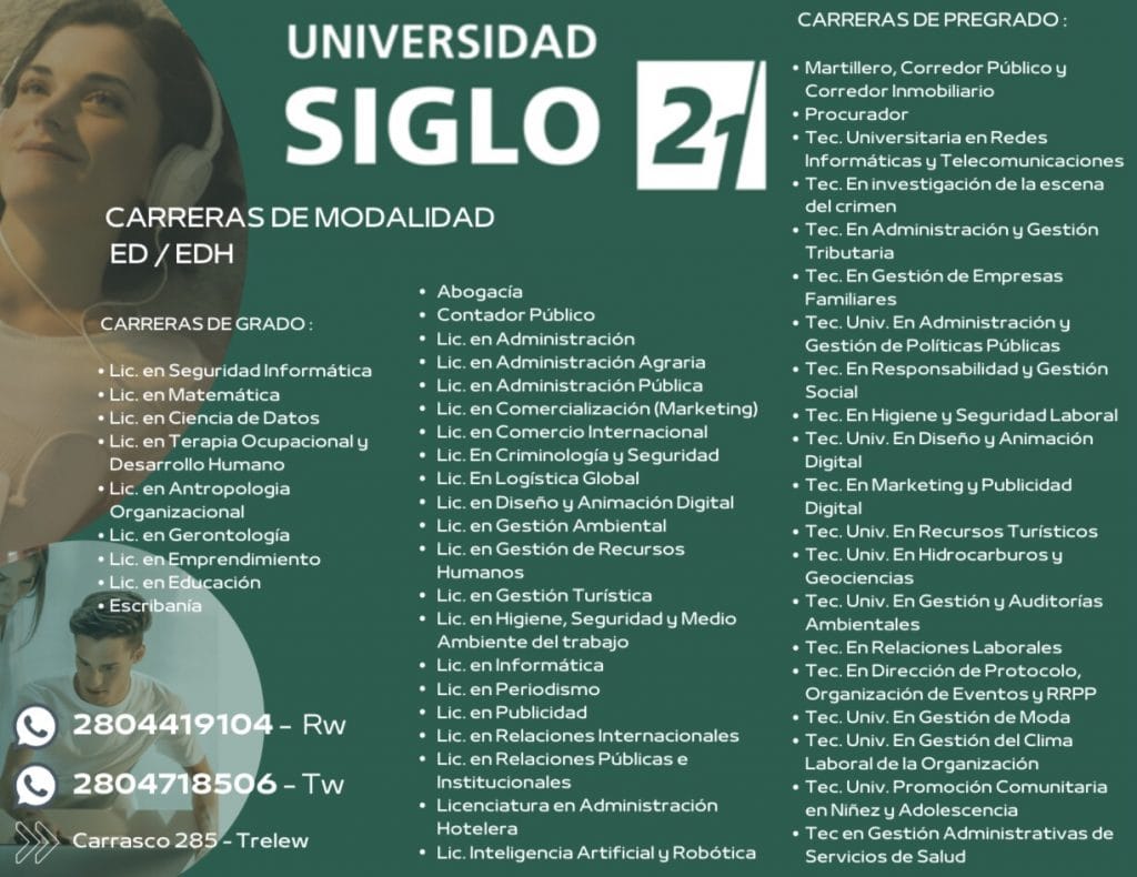 Medio centenar de carreras de Universidad Siglo 21 en Gaiman » El Valle
